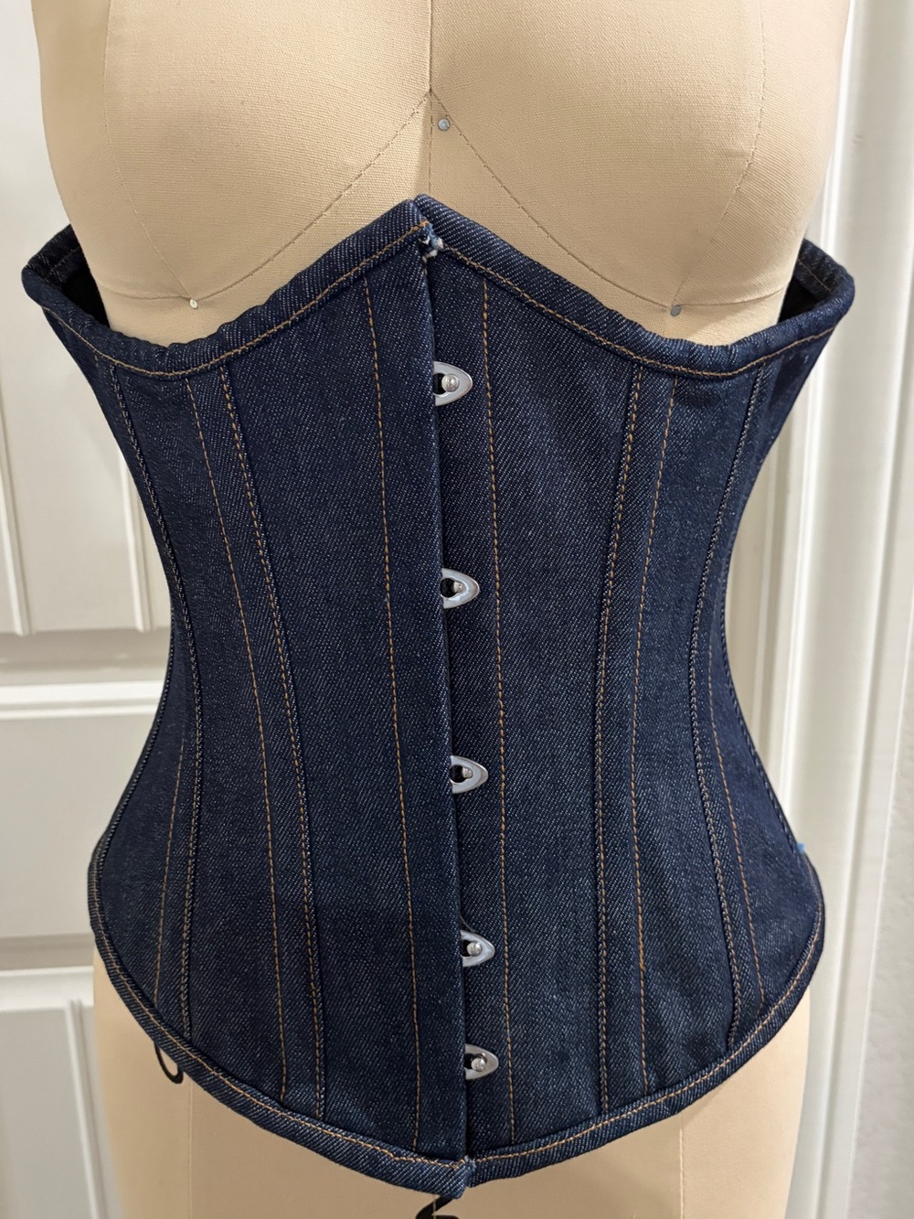 Dark Blue Denim Corset Waist Cincher